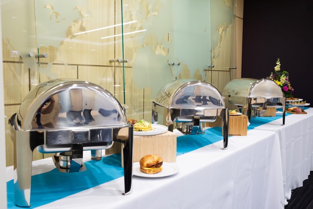 Catering Food at One Rotary Place. Photo of a deluxe spread of catered food for business conferences.