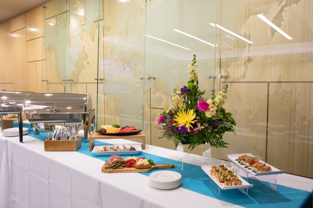 Catering Food at One Rotary Place. Photo of a deluxe spread of catered food for business conferences.