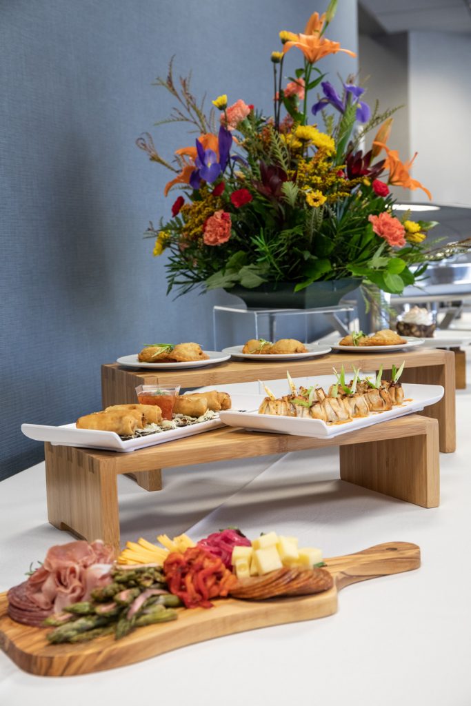 Catering Food at One Rotary Place. Photo of a deluxe spread of catered food for business conferences.