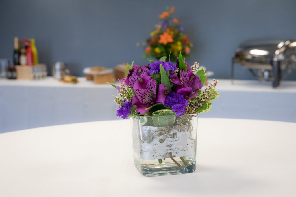 3rd Floor Atrium Event Venue at One Rotary Place. Photo of some of the flowers that can be chosen as centerpieces for events.